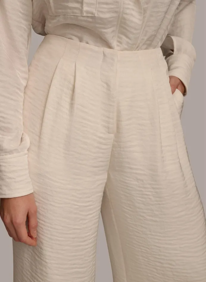 Women Pants Donna Karan PLEATED WIDE LEG PANT Cream