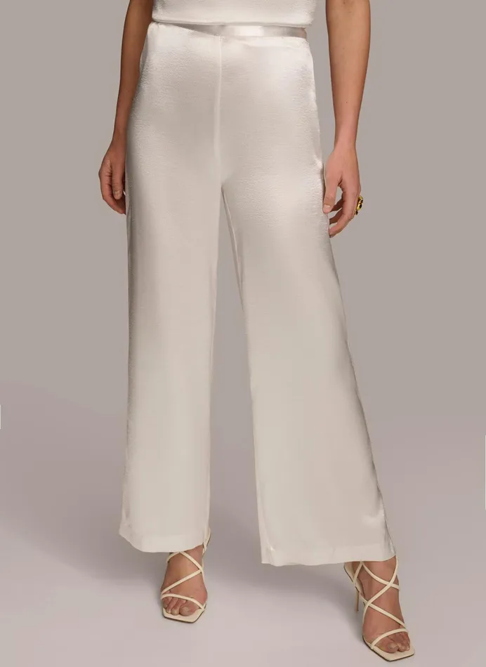 Women Pants Donna Karan WIDE LEG FLAT FRONT Cream