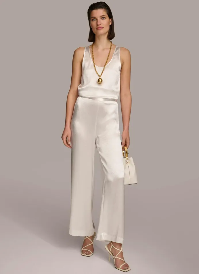 Women Pants Donna Karan WIDE LEG FLAT FRONT Cream