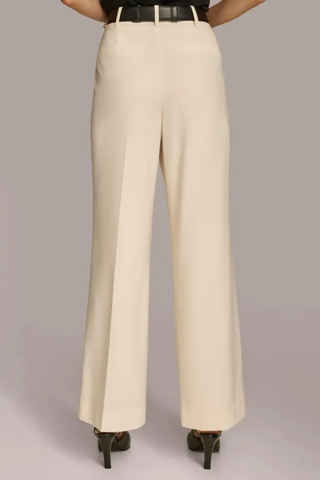 Women Pants Donna Karan WIDE LEG TROUSER WITH CHAIN BELT Ivory