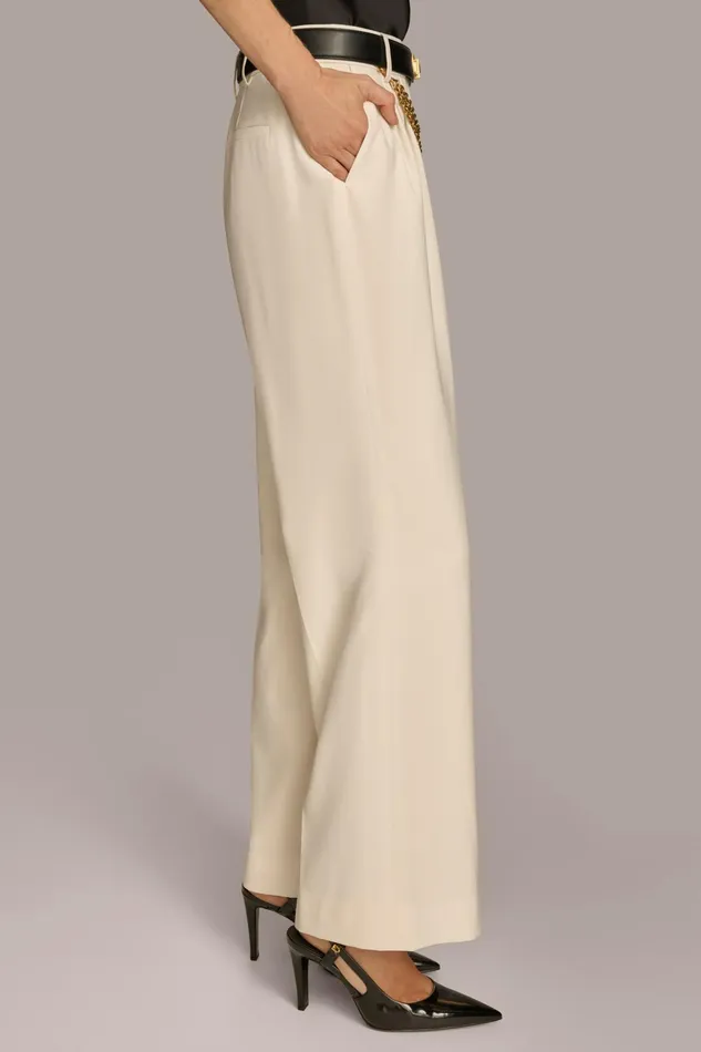 Women Pants Donna Karan WIDE LEG TROUSER WITH CHAIN BELT Ivory