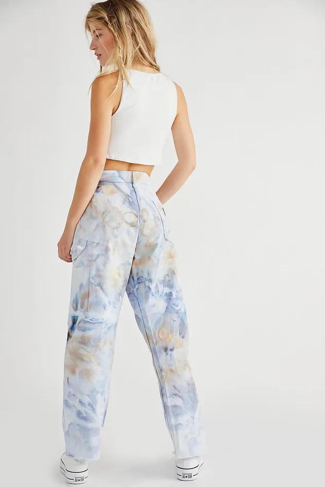 Women Pants Free People Tie Dye Utility Pant Blue Combo