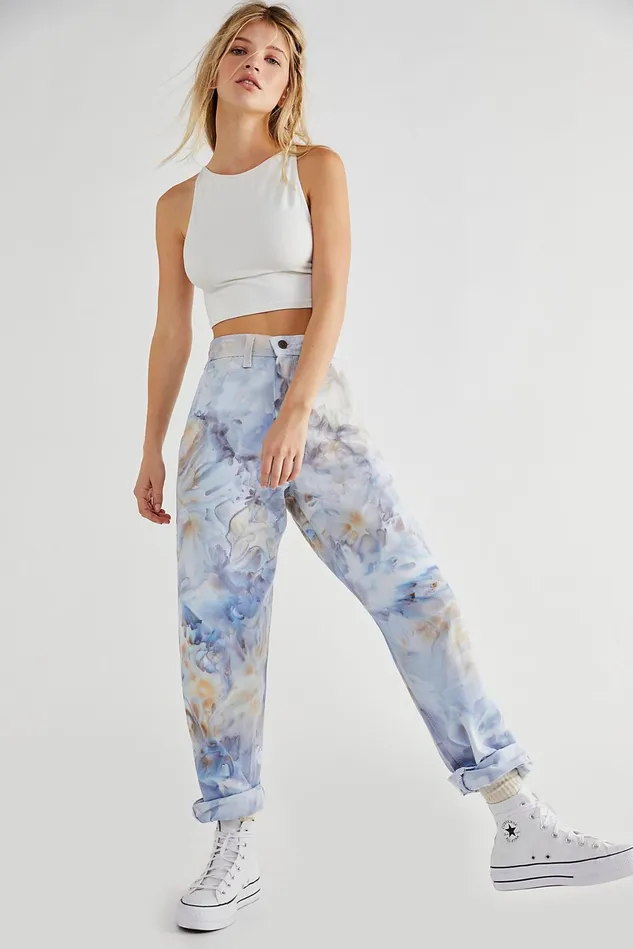 Women Pants Free People Tie Dye Utility Pant Blue Combo