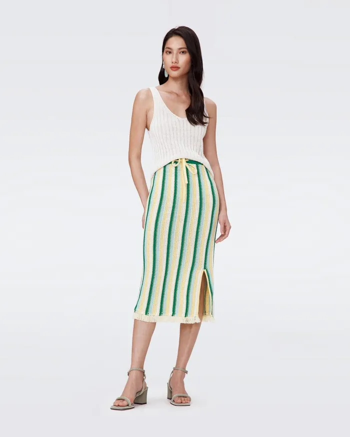 Women Paulina Crochet Skirt Summer Stripe Yellow DVF Skirts