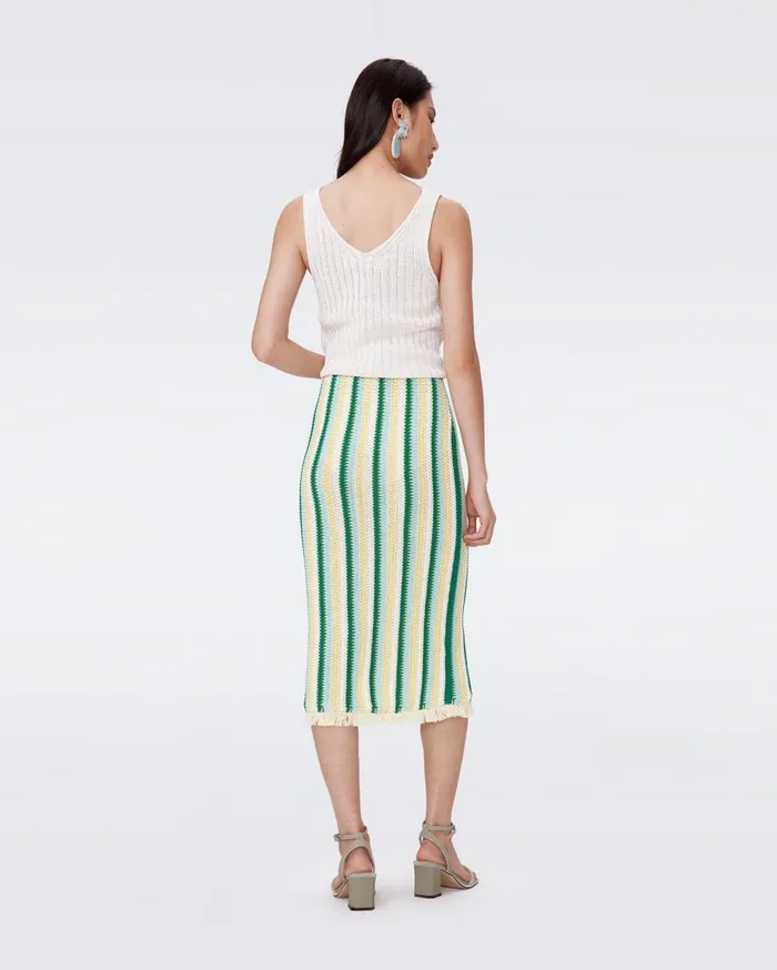 Women Paulina Crochet Skirt Summer Stripe Yellow DVF Skirts