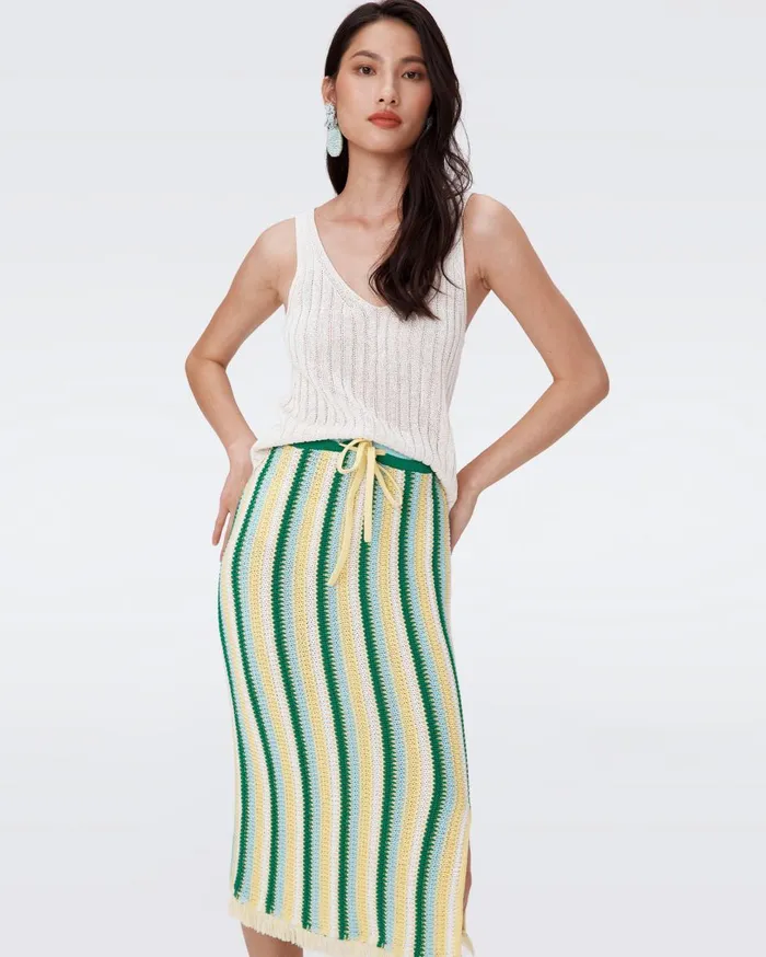 Women Paulina Crochet Skirt Summer Stripe Yellow DVF Skirts