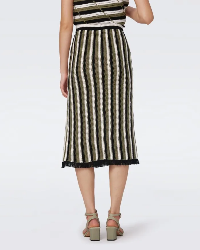 Women Paulina Skirt Summer Stripe Olive Green DVF Skirts