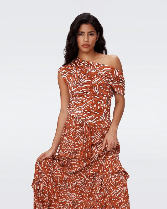 Women Percy Top Huge Water Tiger Caramel DVF Tops