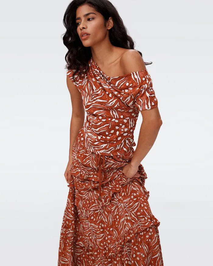 Women Percy Top Huge Water Tiger Caramel DVF Tops