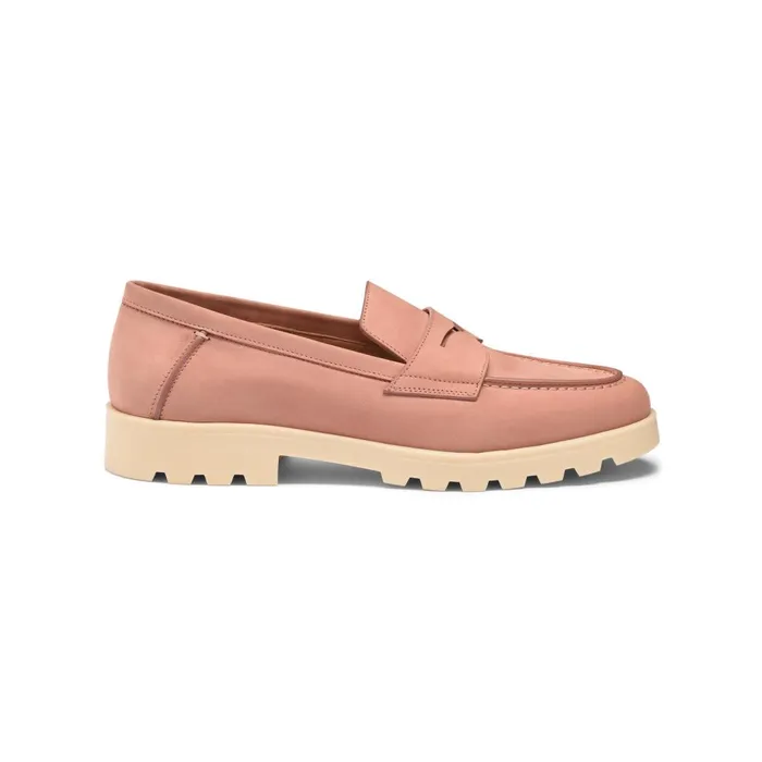 Women Pink Nubuck Penny Loafer Santoni Loafers