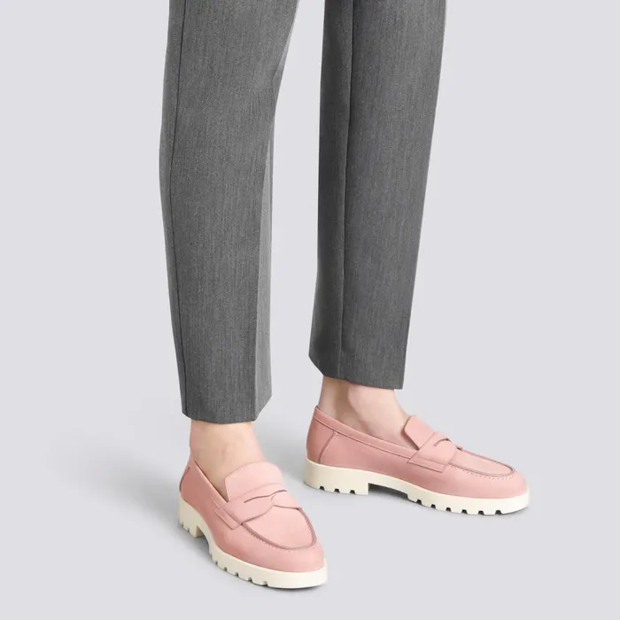 Women Pink Nubuck Penny Loafer Santoni Loafers