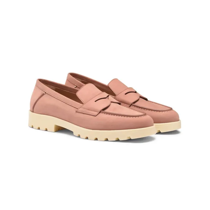 Women Pink Nubuck Penny Loafer Santoni Loafers