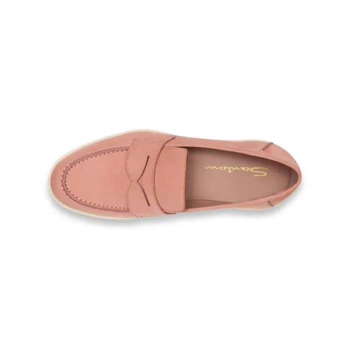 Women Pink Nubuck Penny Loafer Santoni Loafers