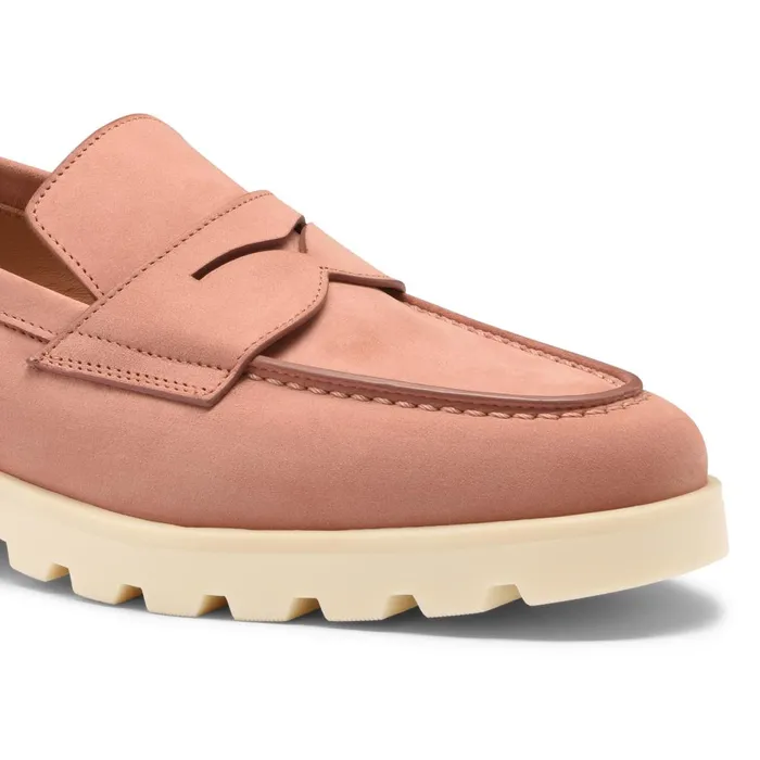Women Pink Nubuck Penny Loafer Santoni Loafers