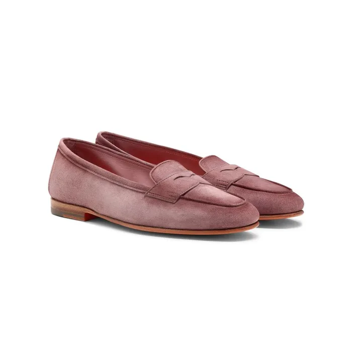 Women Pink Suede Carla Loafer Santoni Loafers