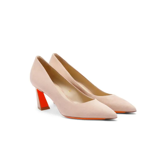 Women Pink Suede MidHeel Pump Santoni Pumps and Heels