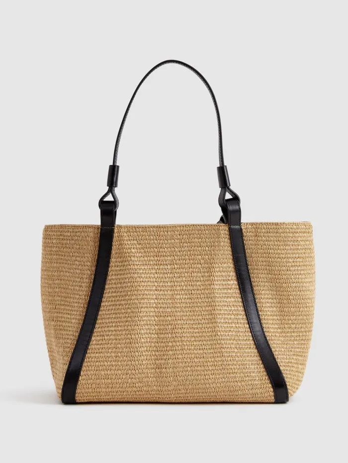 Women Reiss Bags Nova Raffia Leather Strap Tote Bag Natural