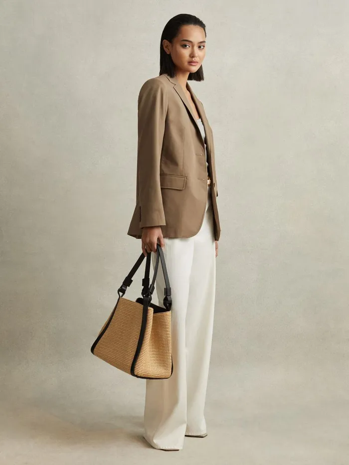 Women Reiss Bags Nova Raffia Leather Strap Tote Bag Natural