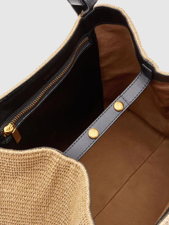 Women Reiss Bags Nova Raffia Leather Strap Tote Bag Natural