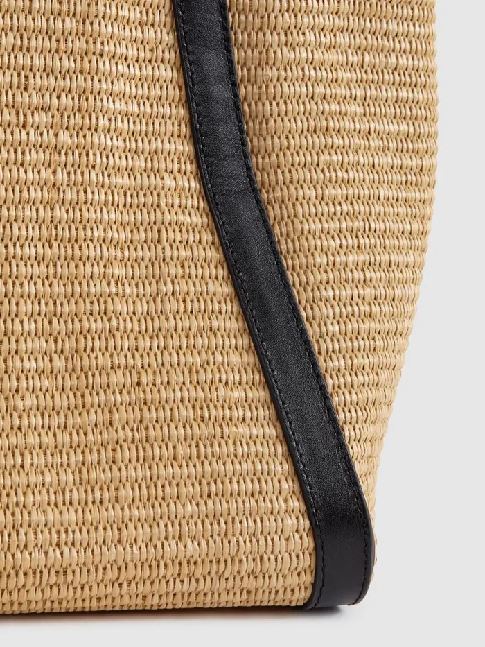 Women Reiss Bags Nova Raffia Leather Strap Tote Bag Natural