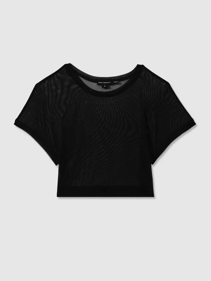 Women Reiss Blouses and Shirts American Good American Sheer Mesh Cropped Top Black