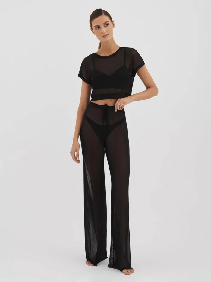 Women Reiss Blouses and Shirts American Good American Sheer Mesh Cropped Top Black