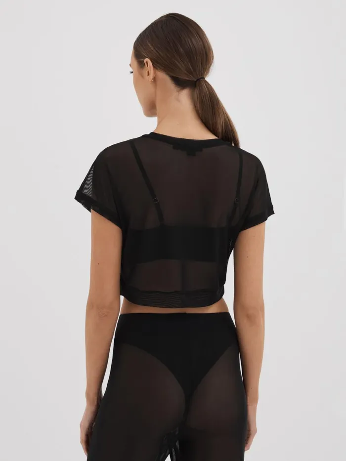 Women Reiss Blouses and Shirts American Good American Sheer Mesh Cropped Top Black