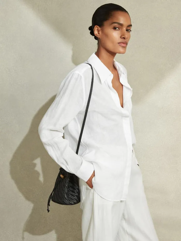 Women Reiss Blouses and Shirts Campbell Linen Long Sleeve Shirt White