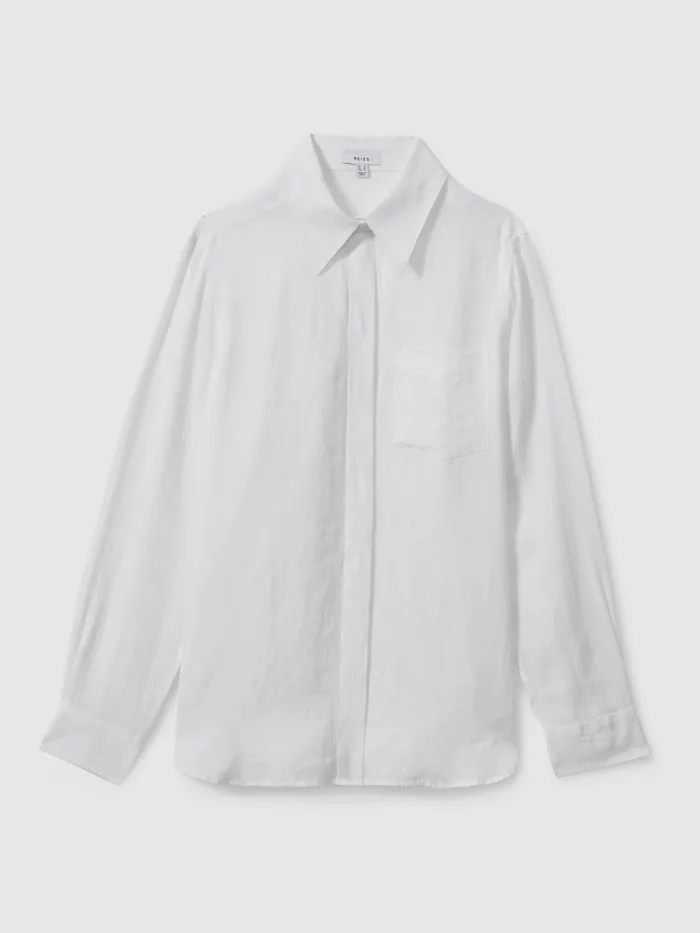 Women Reiss Blouses and Shirts Campbell Linen Long Sleeve Shirt White