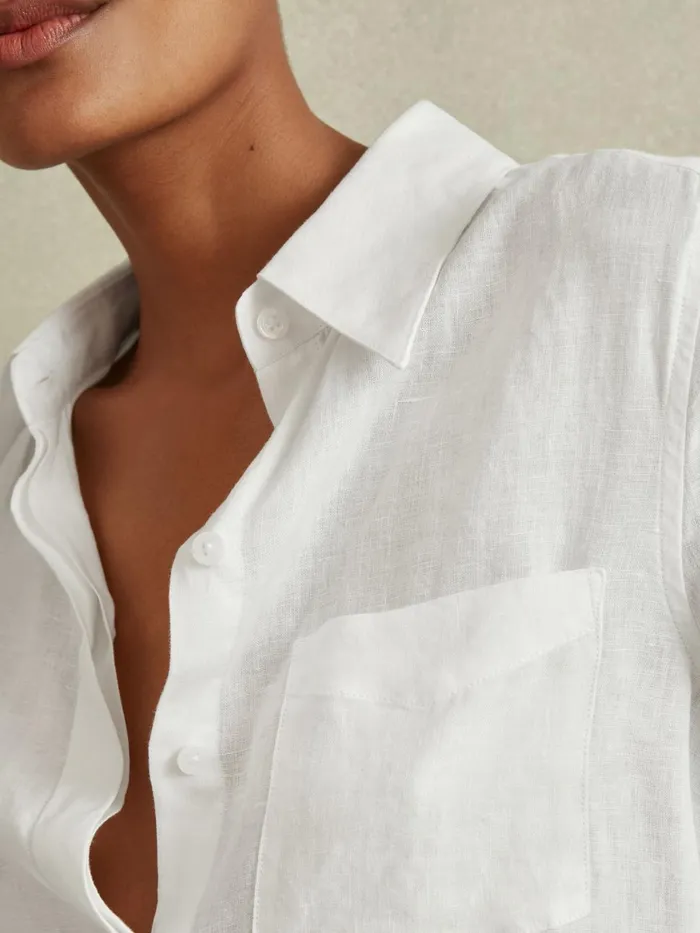 Women Reiss Blouses and Shirts Campbell Linen Long Sleeve Shirt White