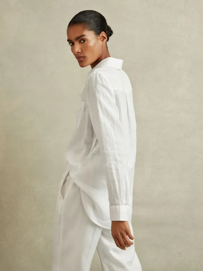 Women Reiss Blouses and Shirts Campbell Linen Long Sleeve Shirt White
