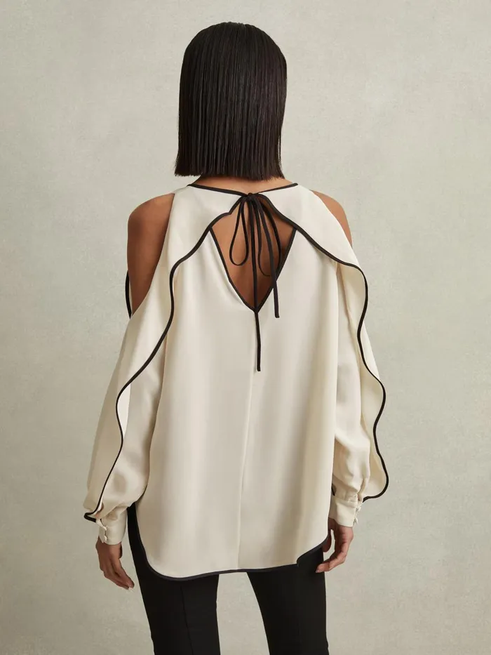 Women Reiss Blouses and Shirts Daria Ruffle Detail Cut Out Blouse White