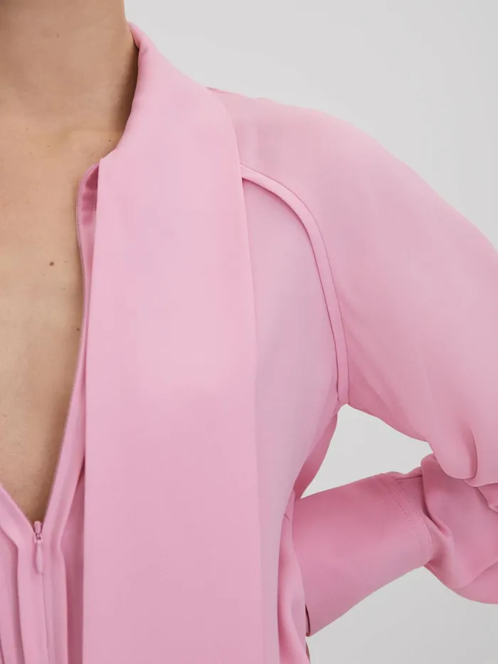 Women Reiss Blouses and Shirts Ella Tie Neck Zip Front Blouse Pink