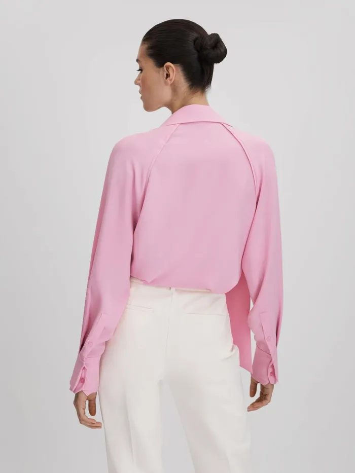 Women Reiss Blouses and Shirts Ella Tie Neck Zip Front Blouse Pink