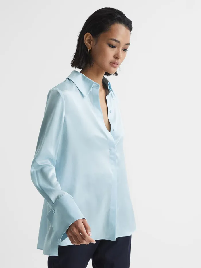 Women Reiss Blouses and Shirts Hailey Silk Shirt Blue