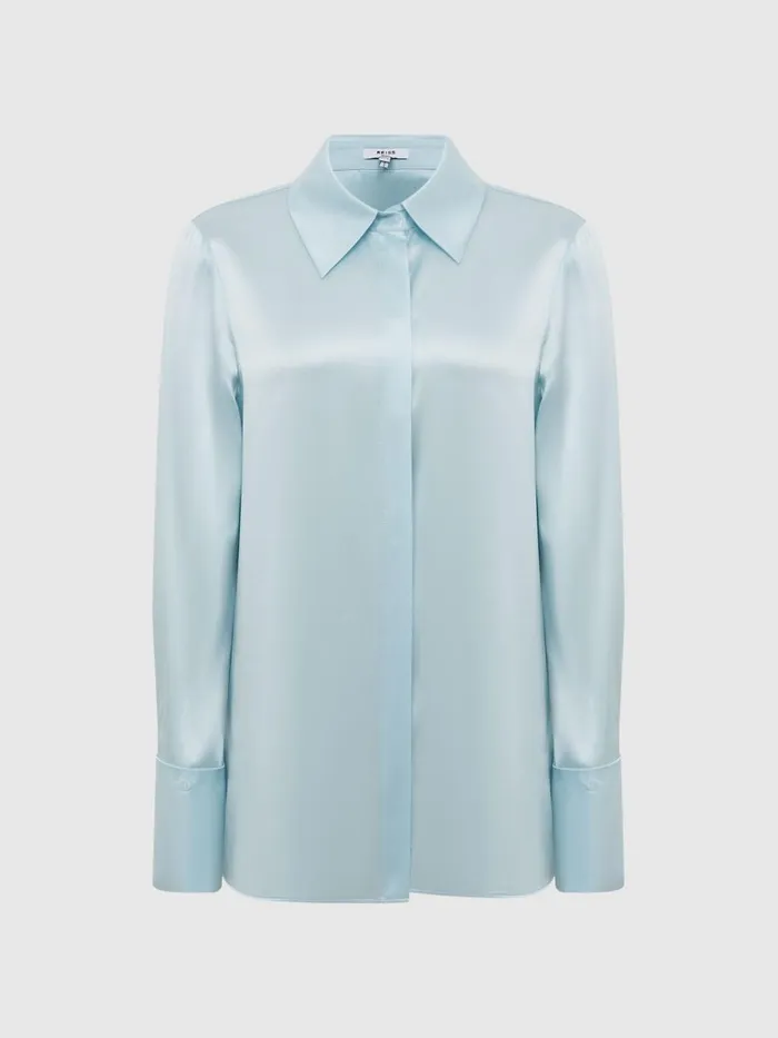 Women Reiss Blouses and Shirts Hailey Silk Shirt Blue
