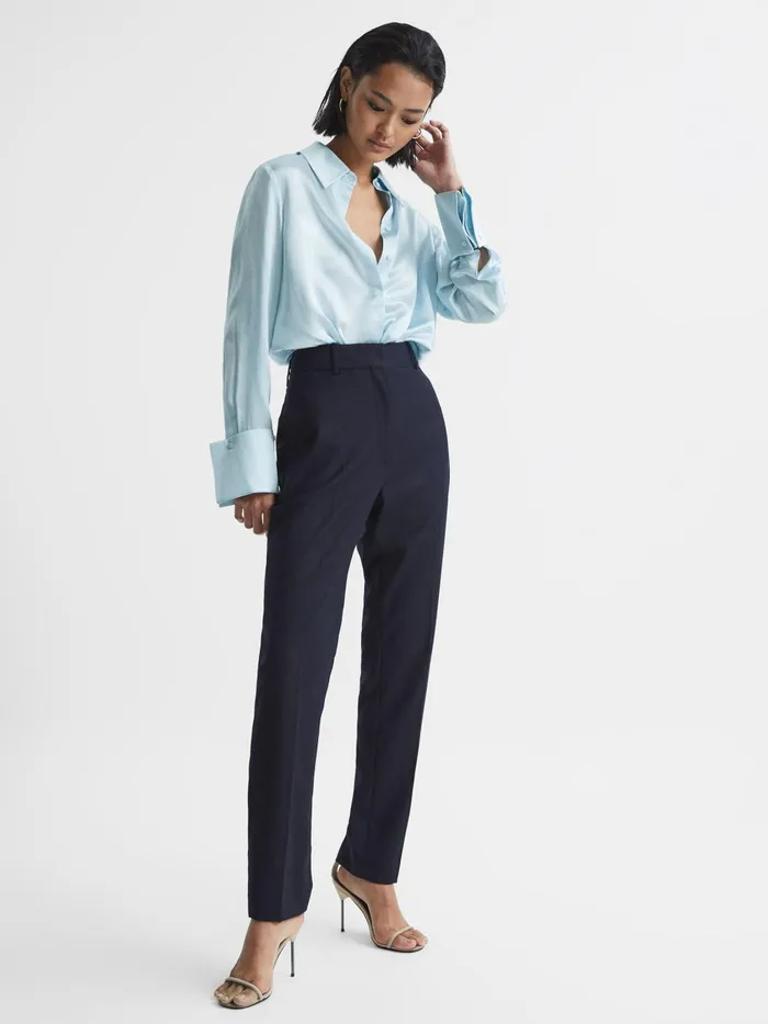 Women Reiss Blouses and Shirts Hailey Silk Shirt Blue