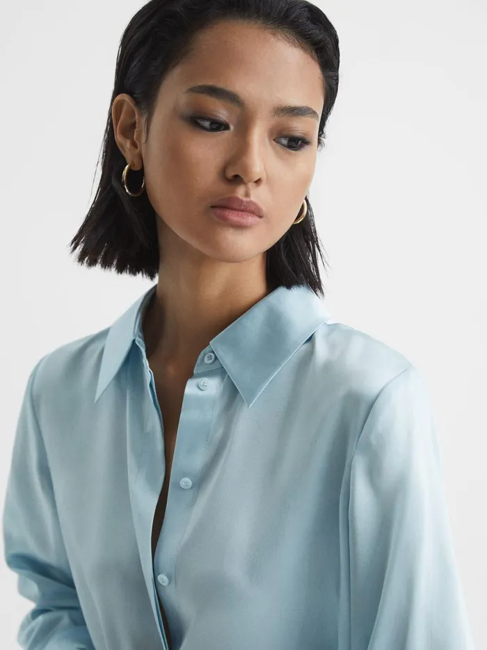 Women Reiss Blouses and Shirts Hailey Silk Shirt Blue