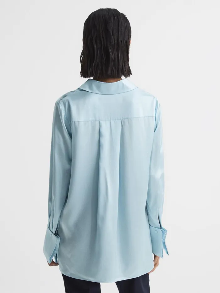 Women Reiss Blouses and Shirts Hailey Silk Shirt Blue