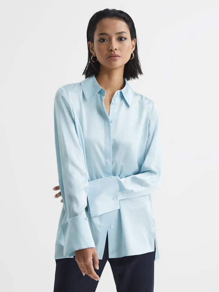 Women Reiss Blouses and Shirts Hailey Silk Shirt Blue