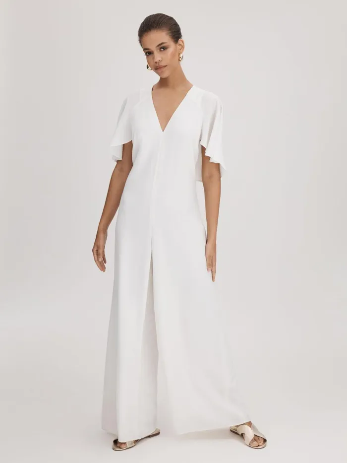 Women Reiss Brands Cape Wide Leg Jumpsuit Ivory