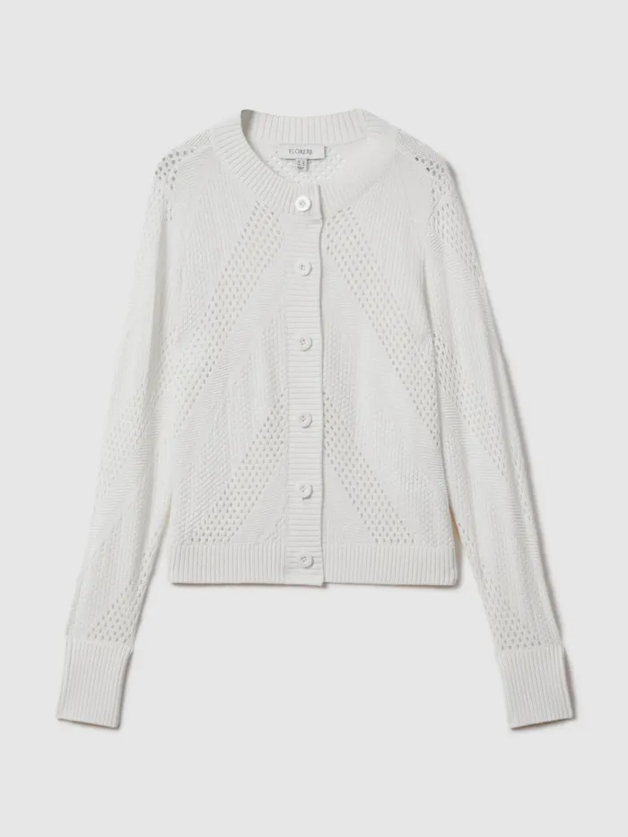 Women Reiss Brands Crochet ButtonThrough Cardigan Ivory