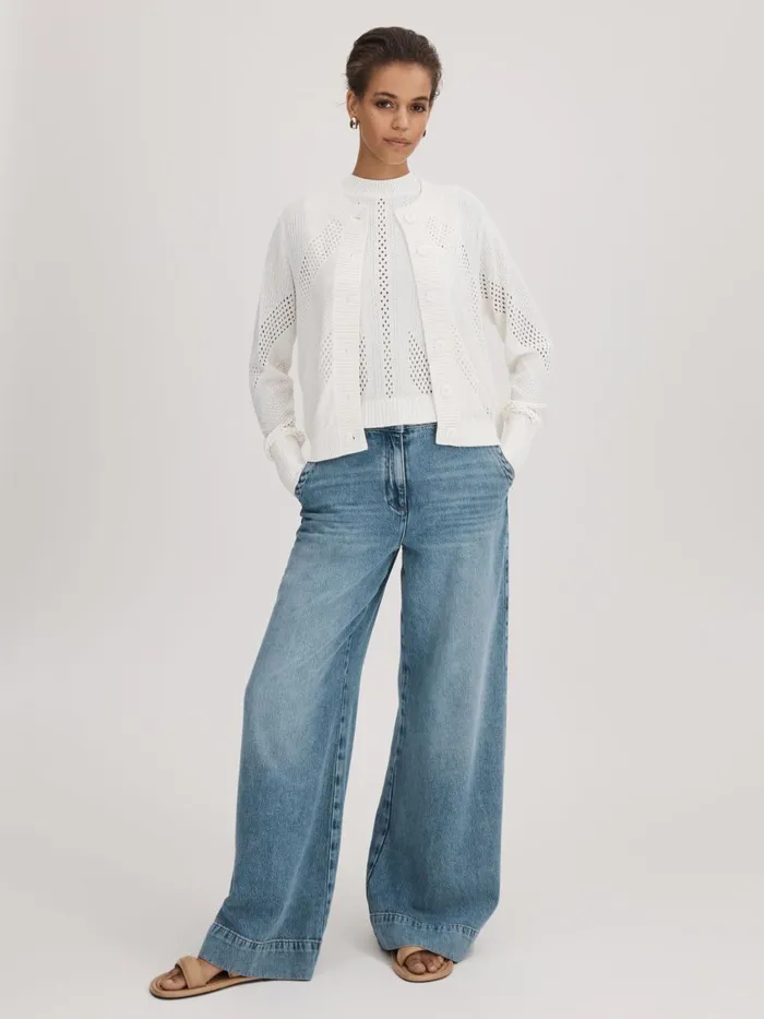 Women Reiss Brands Crochet ButtonThrough Cardigan Ivory