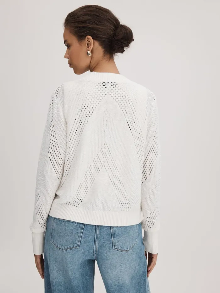 Women Reiss Brands Crochet ButtonThrough Cardigan Ivory