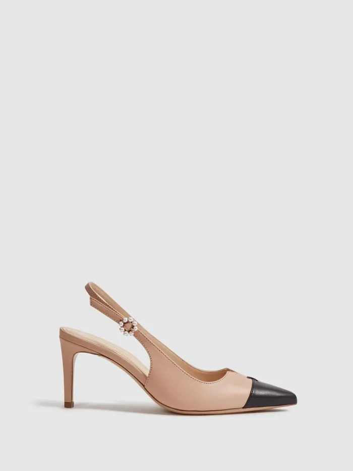 Women Reiss Brands Elphick Slingback Kitten Heels Taupeblack