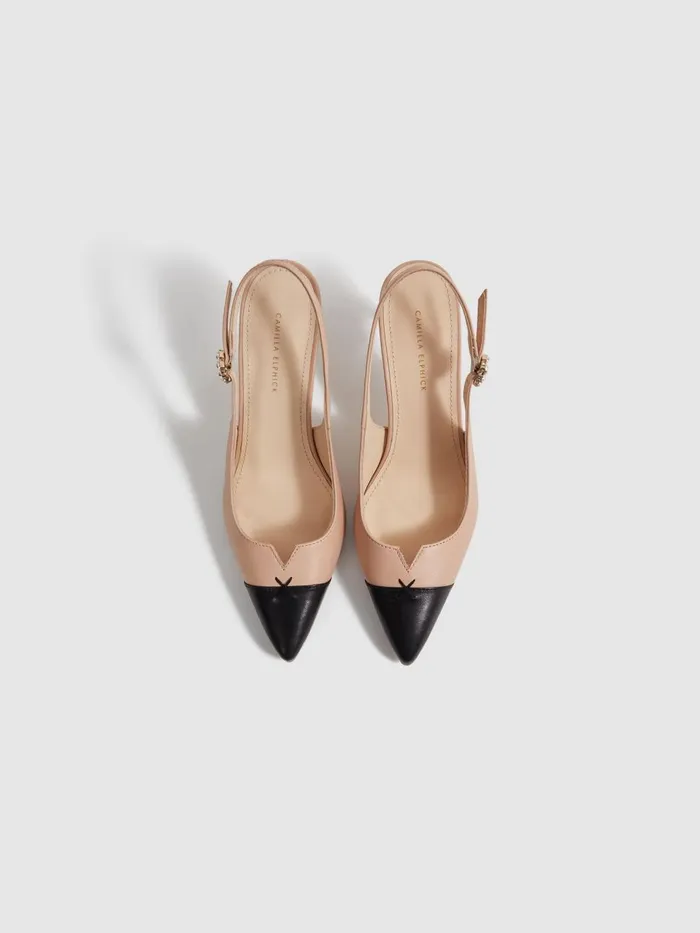 Women Reiss Brands Elphick Slingback Kitten Heels Taupeblack