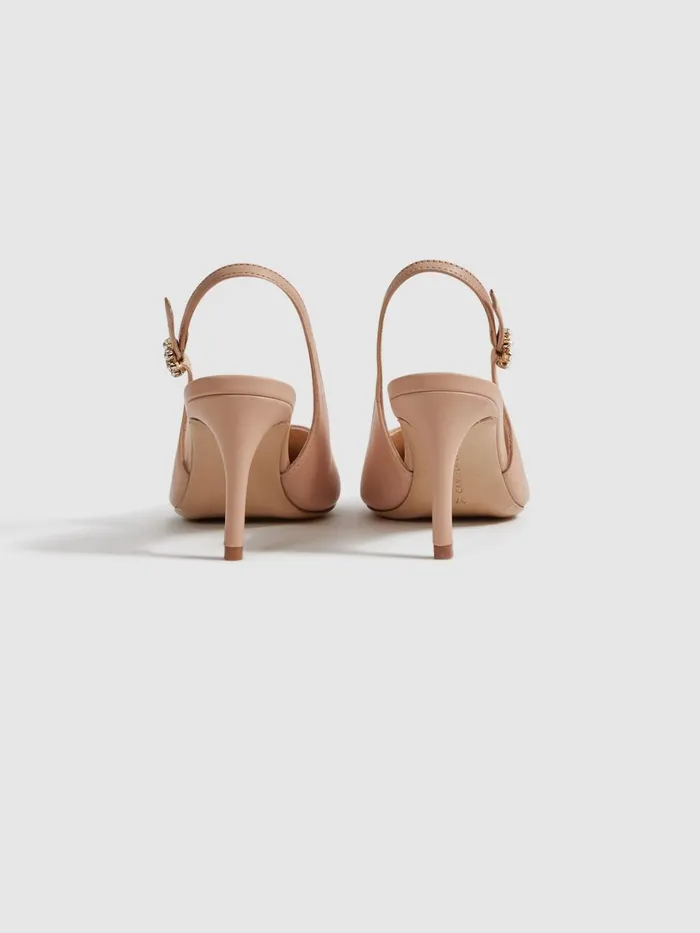 Women Reiss Brands Elphick Slingback Kitten Heels Taupeblack