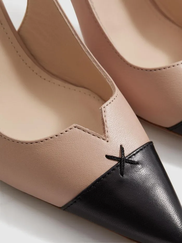 Women Reiss Brands Elphick Slingback Kitten Heels Taupeblack