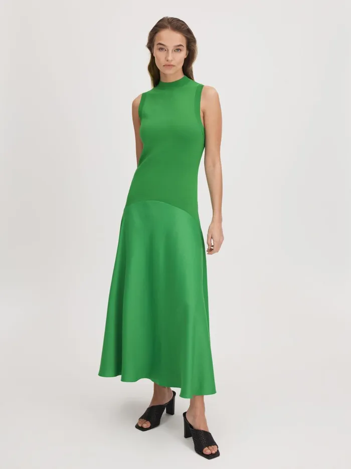 Women Reiss Brands FitandFlare Midi Dress Bright Green