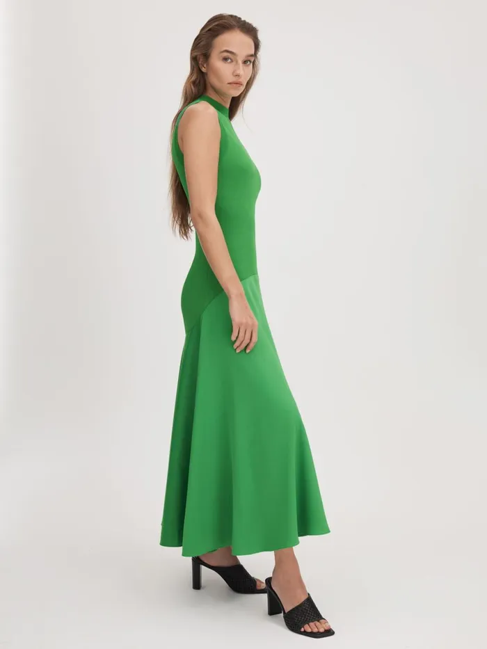 Women Reiss Brands FitandFlare Midi Dress Bright Green